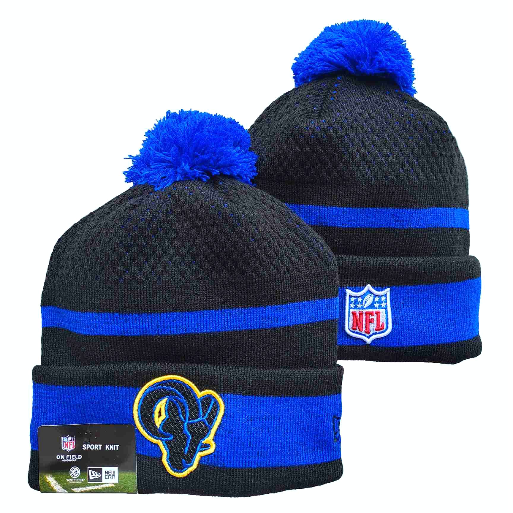 Rams Team Logo Black and Royal Pom Cuffed Knit Hat YD