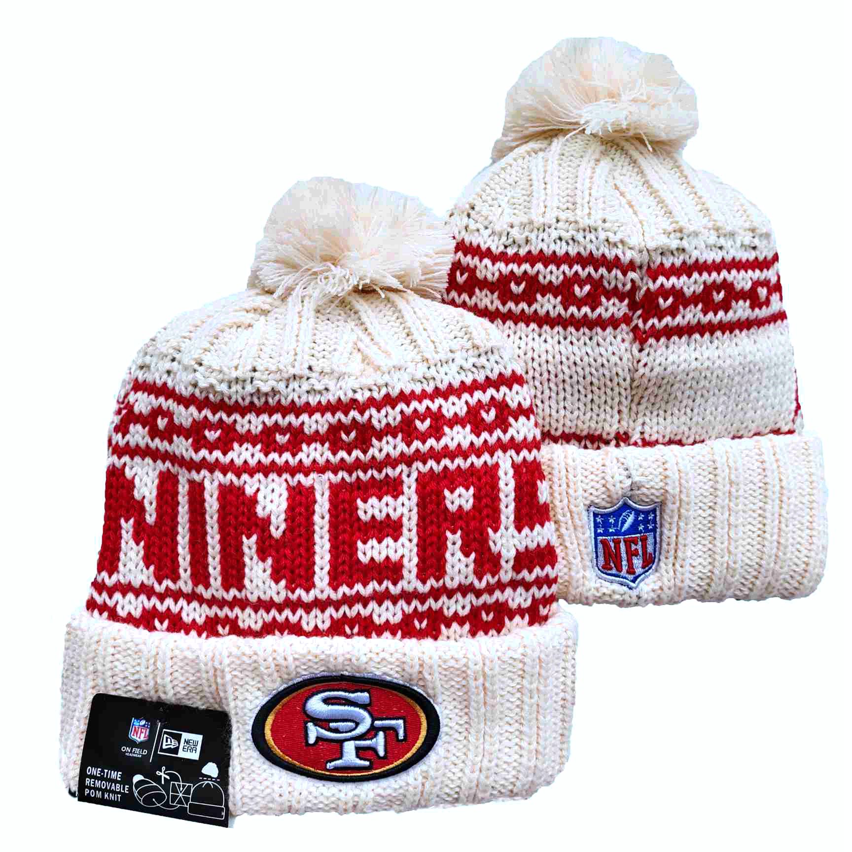 49ers Team Logo Cream New Era Cuffed Knit Hat with Pom