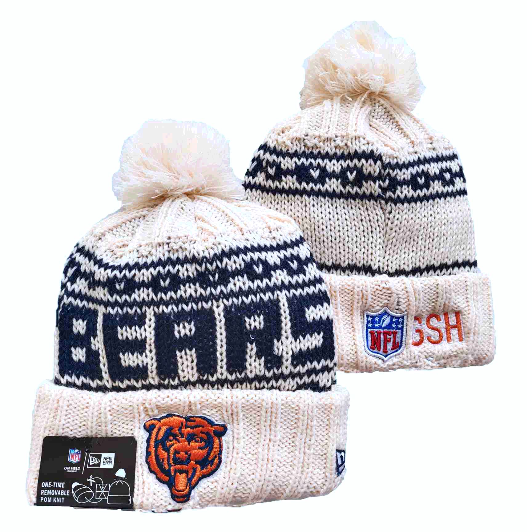 Bears Team Logo Cream New Era Cuffed Knit Hat with Pom
