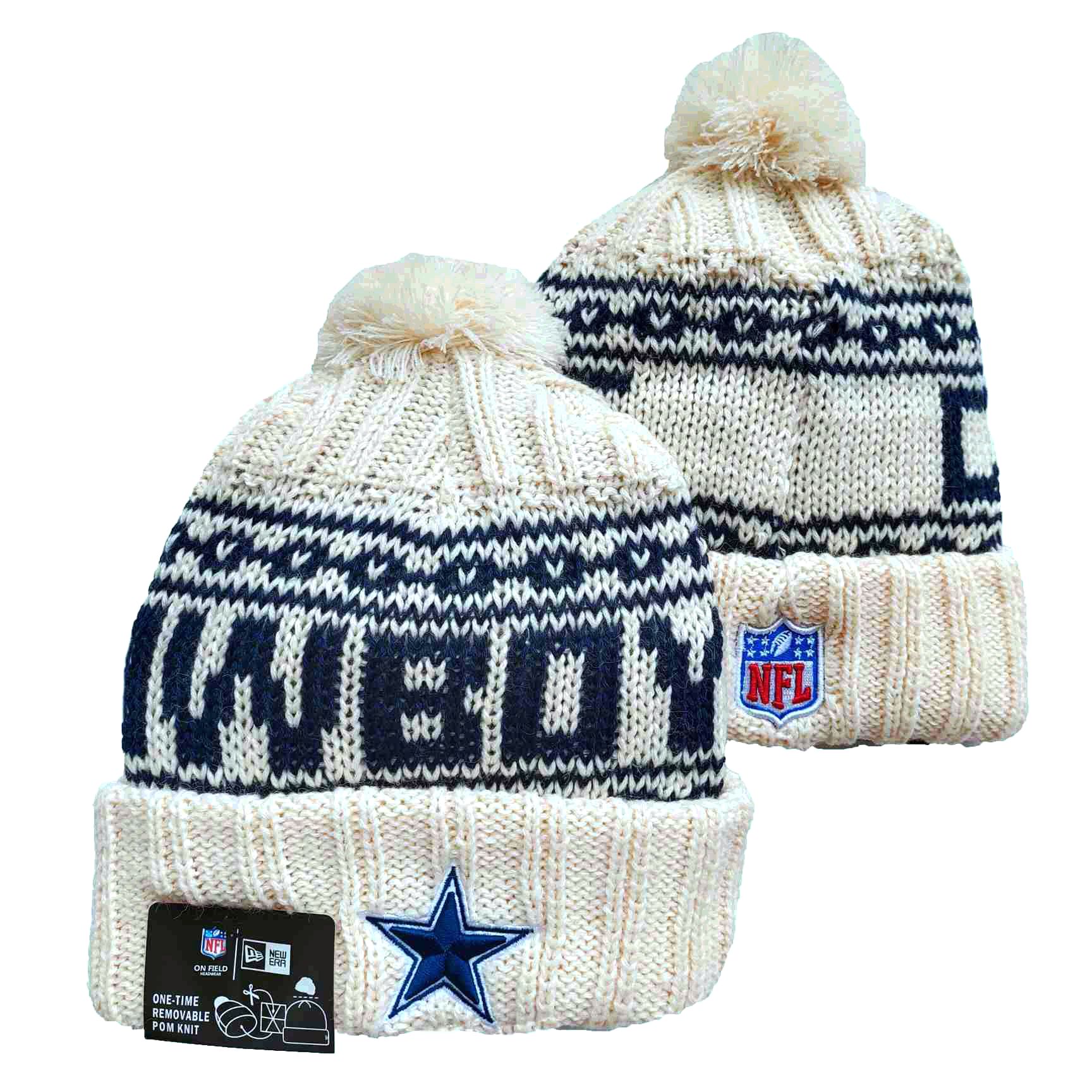 Cowboys Team Logo Cream New Era Cuffed Knit Hat with Pom