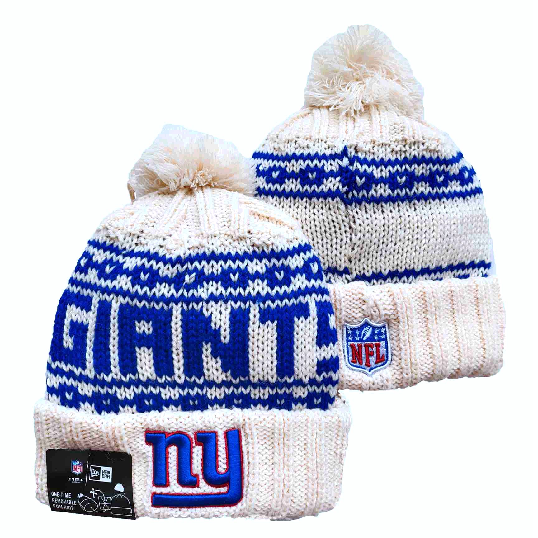 New York Giants Team Logo Cream New Era Cuffed Knit Hat with Pom