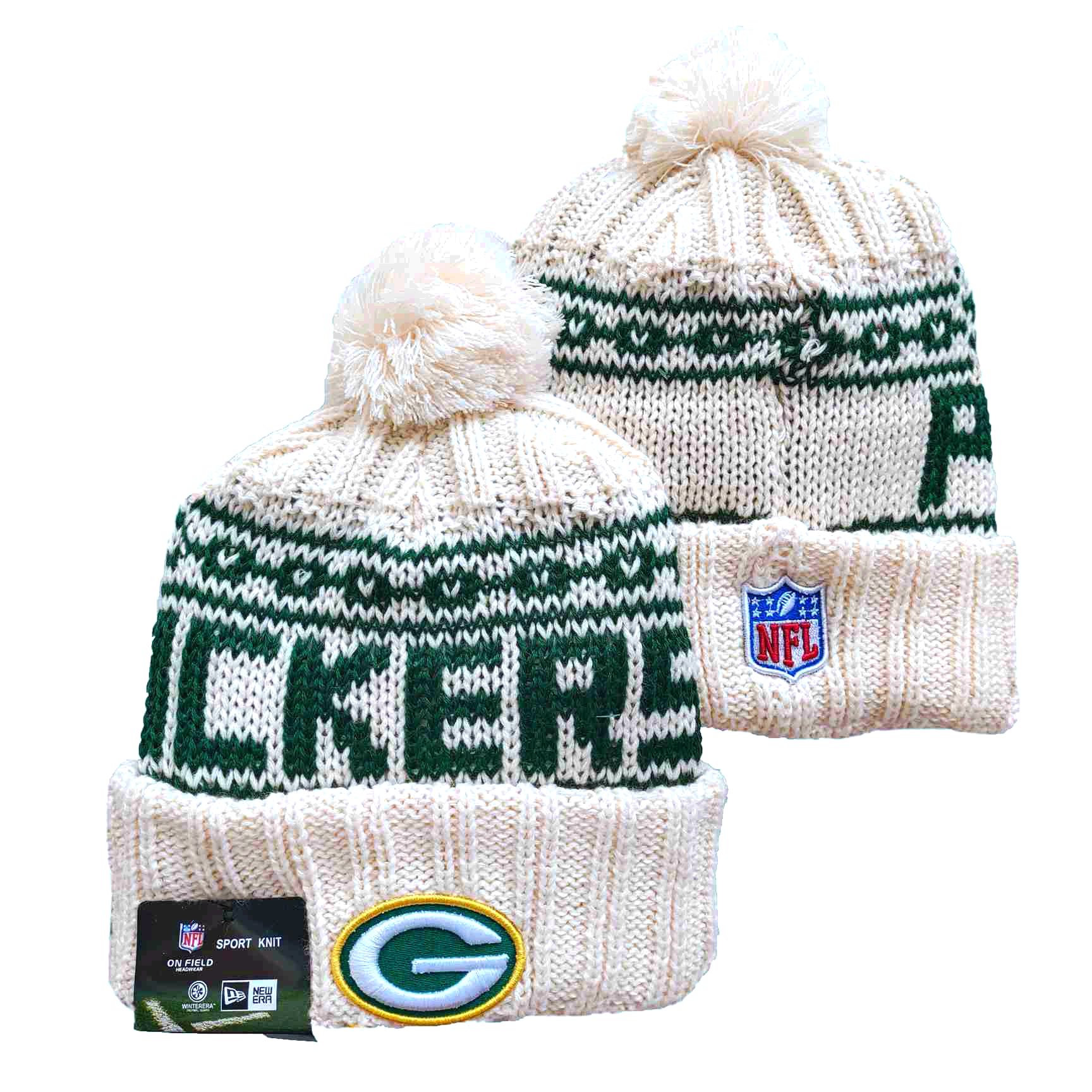 Packers Team Logo Cream New Era Cuffed Knit Hat with Pom