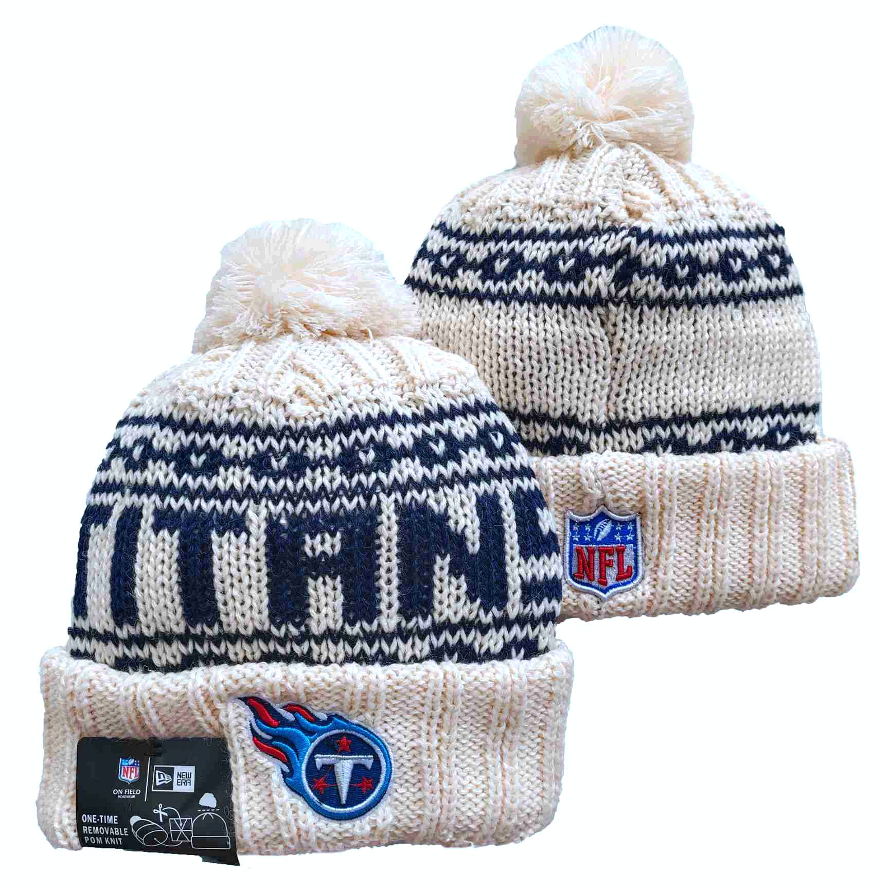 Titans Team Logo Cream New Era Cuffed Knit Hat with Pom