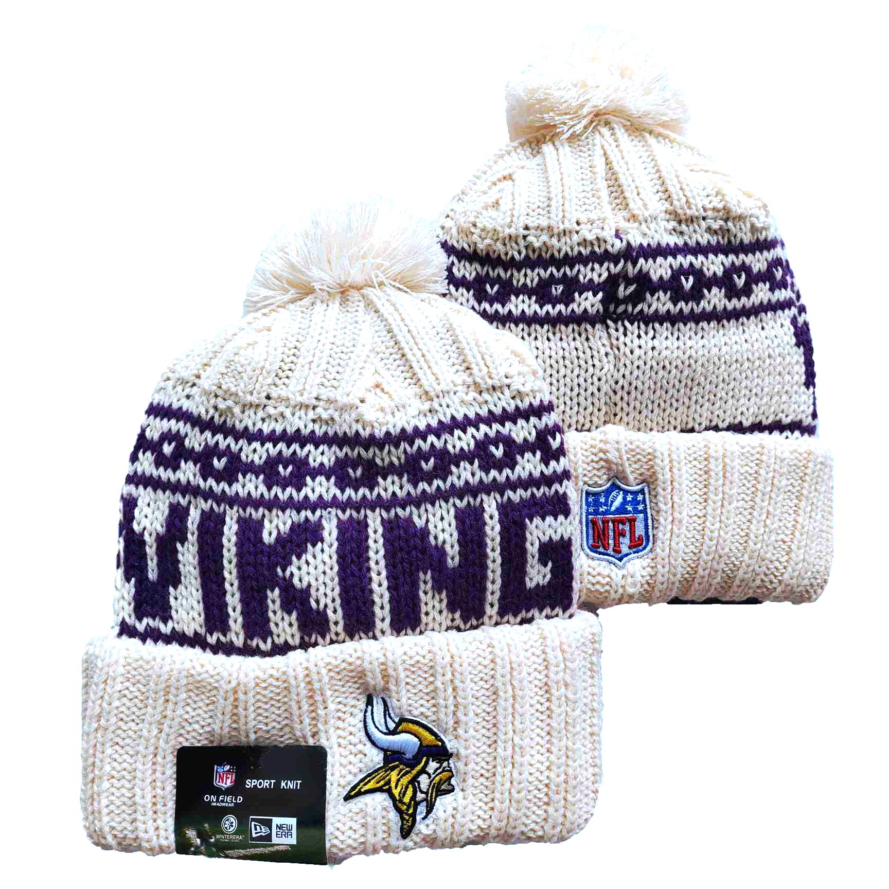 Vikings Team Logo Cream New Era Cuffed Knit Hat with Pom