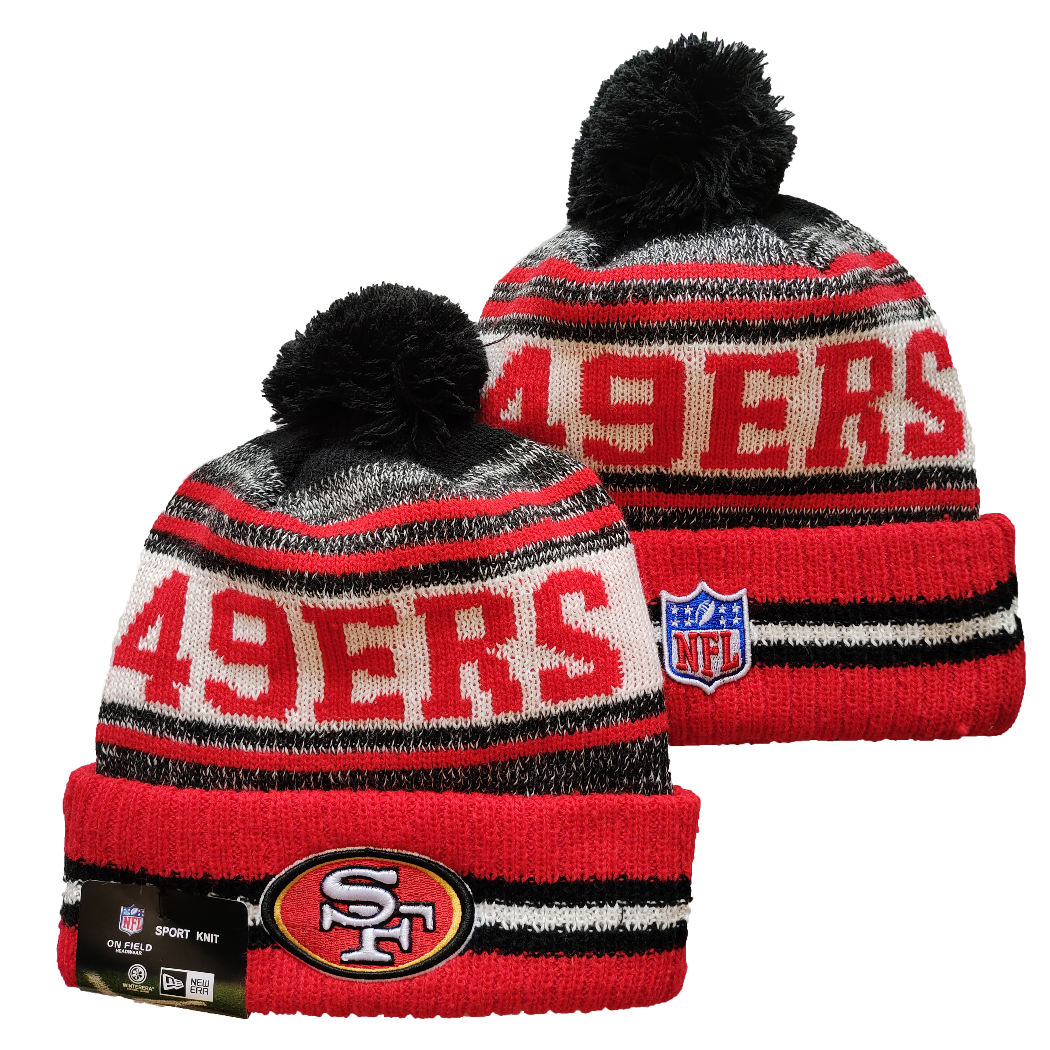 49ers Team Logo Red and Gray Pom Cuffed Knit Hat YD