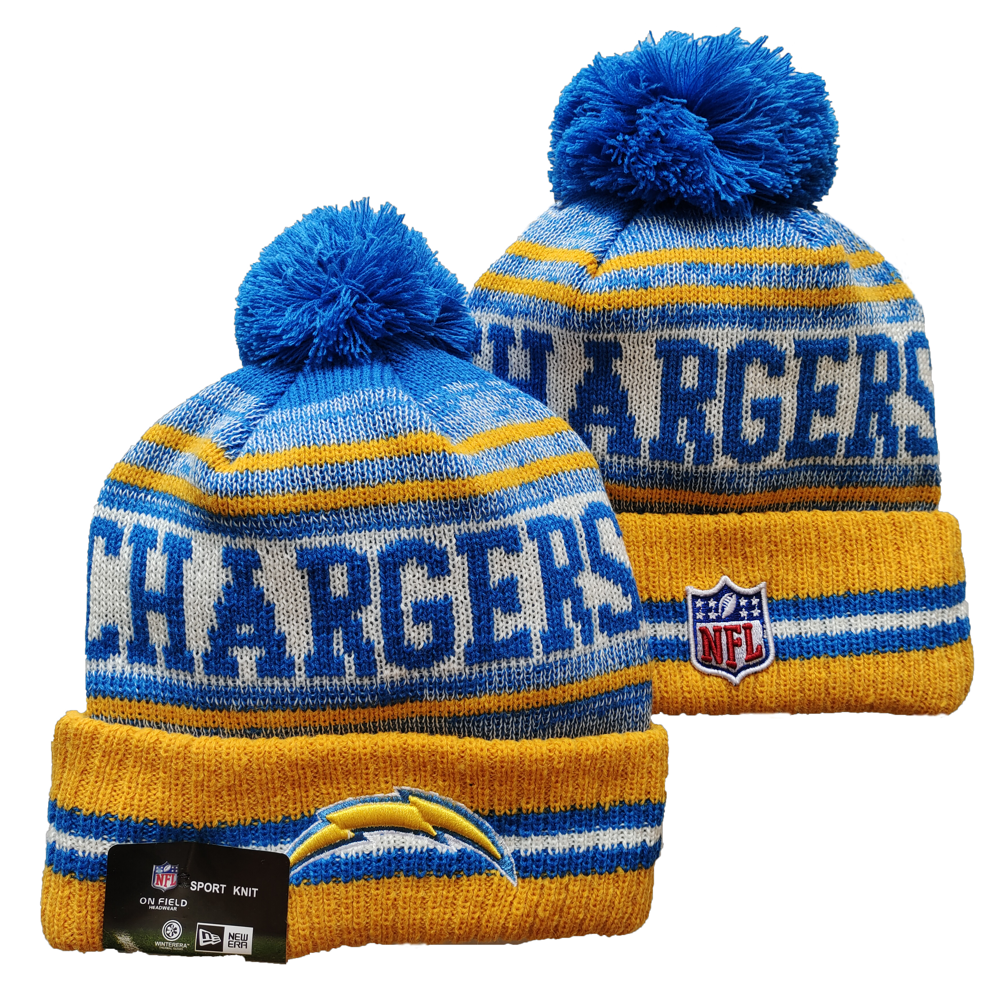 Chargers Team Logo Yellow and Royal Pom Cuffed Knit Hat YD