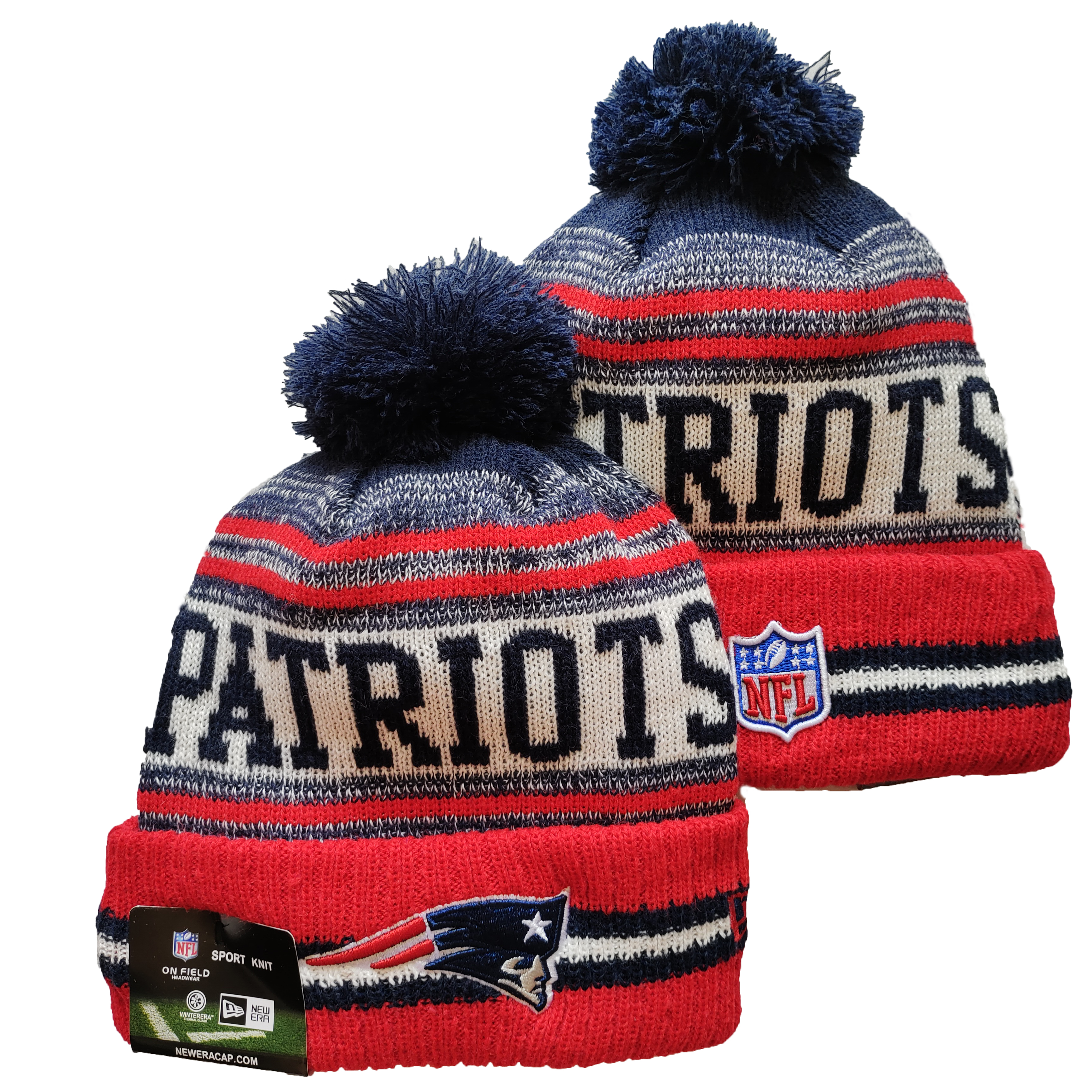 Patriots Team Logo Red and Navy Pom Cuffed Knit Hat YD