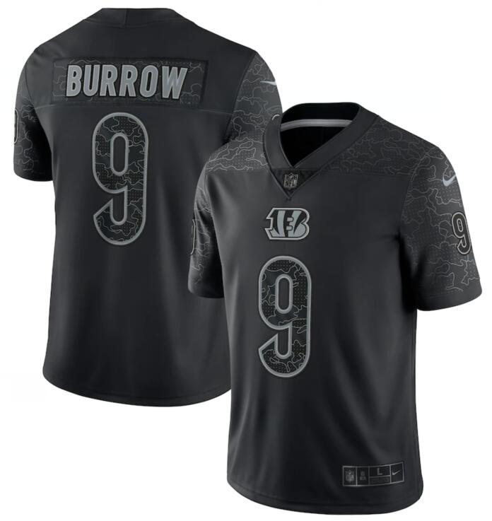 Nike Bengals 9 Joe Burrow Black RFLCTV Limited Jersey