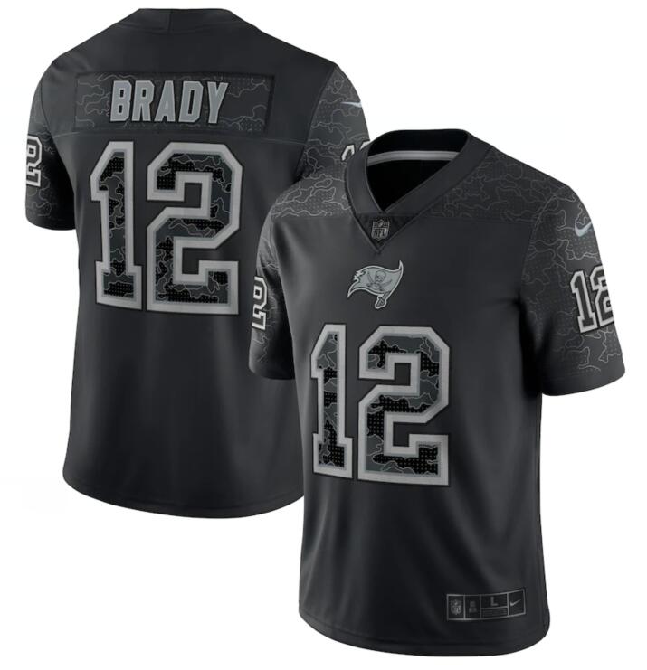 Nike Buccaneers 12 Tom Brady Black RFLCTV Limited Jersey