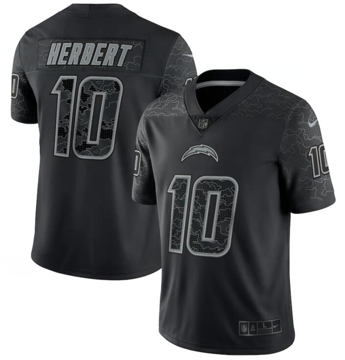 Nike Chargers 10 Justin Herbert Black RFLCTV Limited Jersey