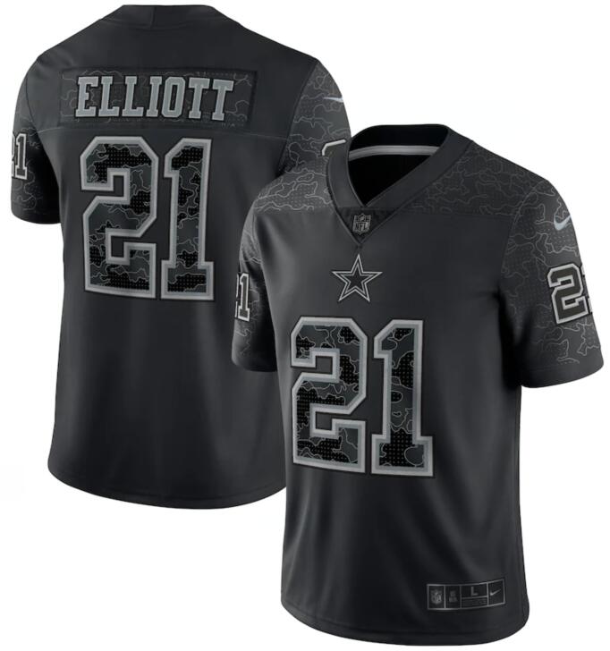 Nike Cowboys 21 Ezekiel Elliott Black RFLCTV Limited Jersey