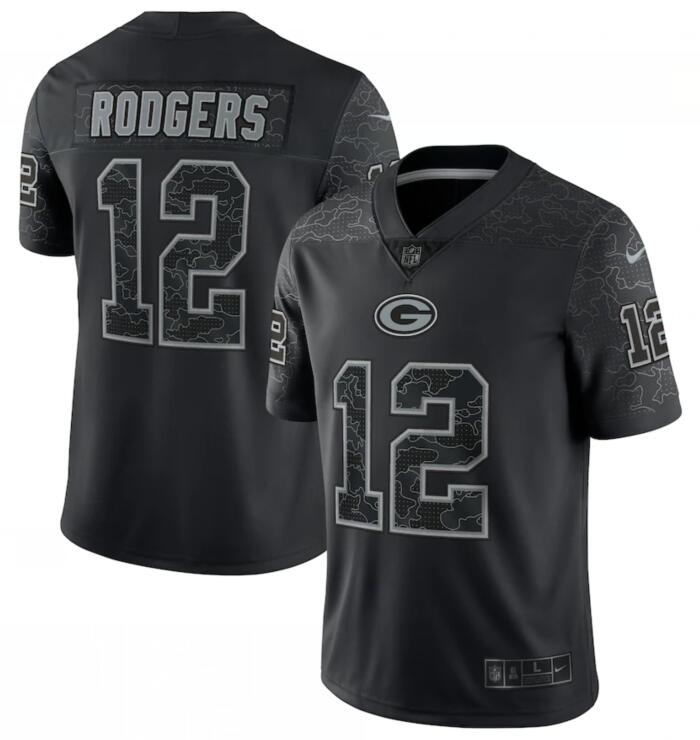 Nike Packers 12 Aaron Rodgers Black RFLCTV Limited Jersey