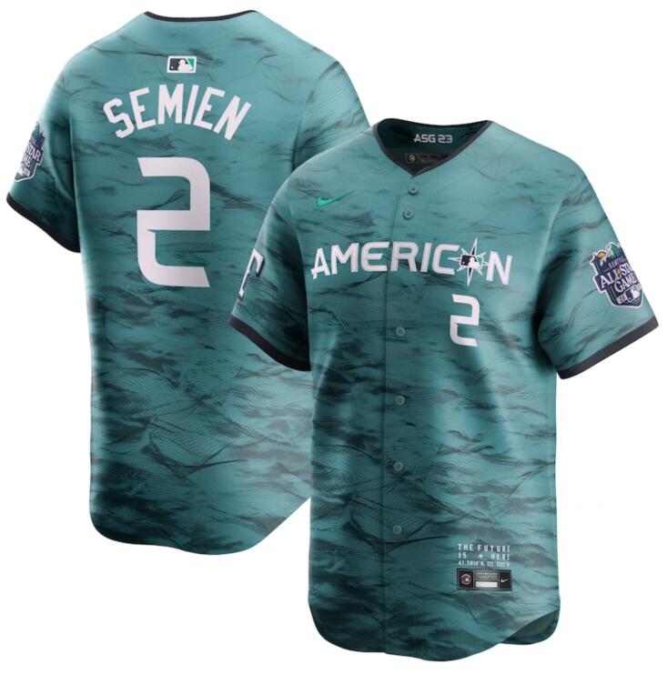 American League 2 Marcus Semien Teal Nike 2023 MLB All-Star Game Jersey