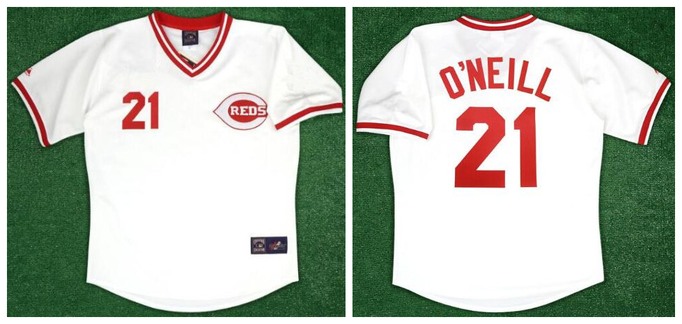 Reds 21 Paul O'Neill White Home Cooperstown Jersey