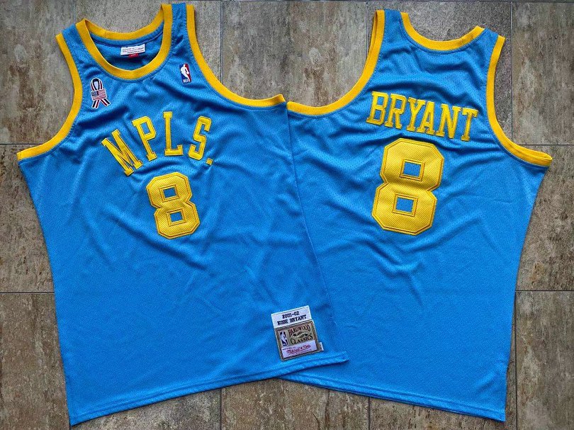 Lakers 8 Kobe Bryant Blue MPLS 2001-02 Hardwood Classics Jersey