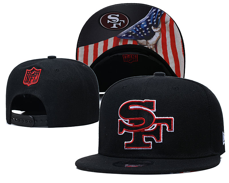 49ers Team Logo Black USA Flag Adjustable Hat GS