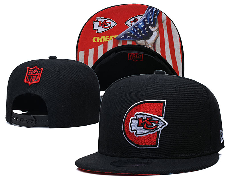 Chiefs Team Logo Black USA Flag Adjustable Hat GS