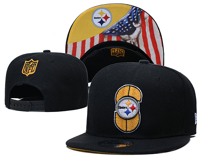 Steelers Team Logo Black USA Flag Adjustable Hat GS