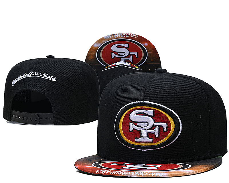 49ers Team Logo Black Mitchell & Ness Adjustable Hat LH