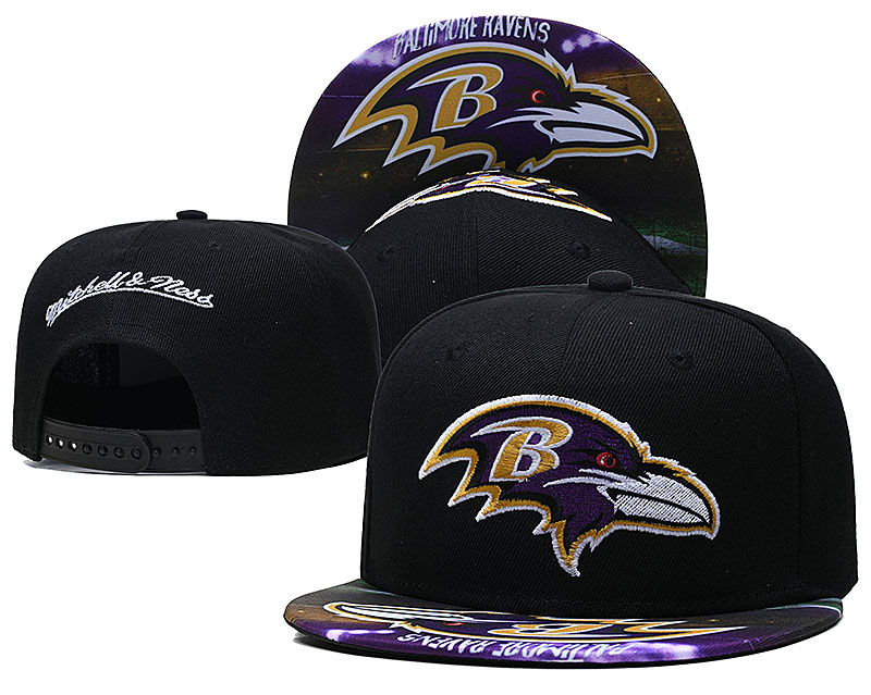 Ravens Team Logo Black Mitchell & Ness Adjustable Hat LH