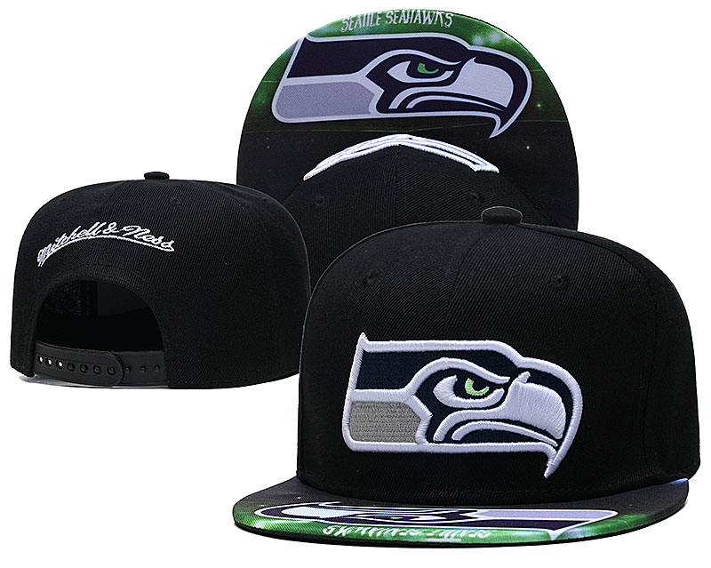 Seahawks Team Logo Black Mitchell & Ness Adjustable Hat LH
