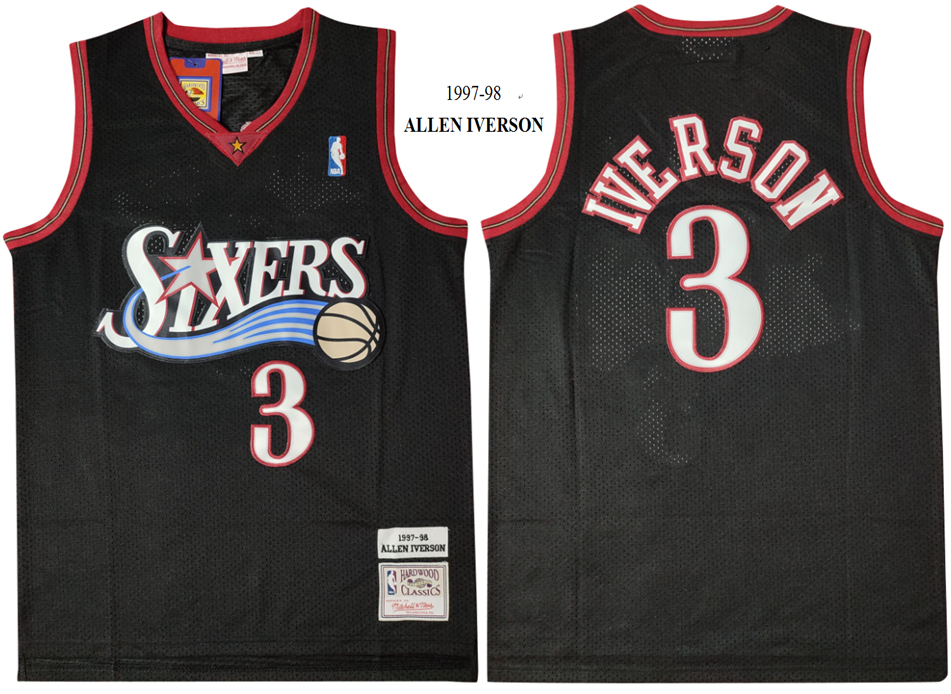 76ers 3 Allen Iverson Black 1997-98 Hardwood Classics Mesh Jersey