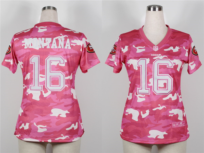 2013 Nike 49ers 16 Montana Pink Camo Fashion Women Jerseys