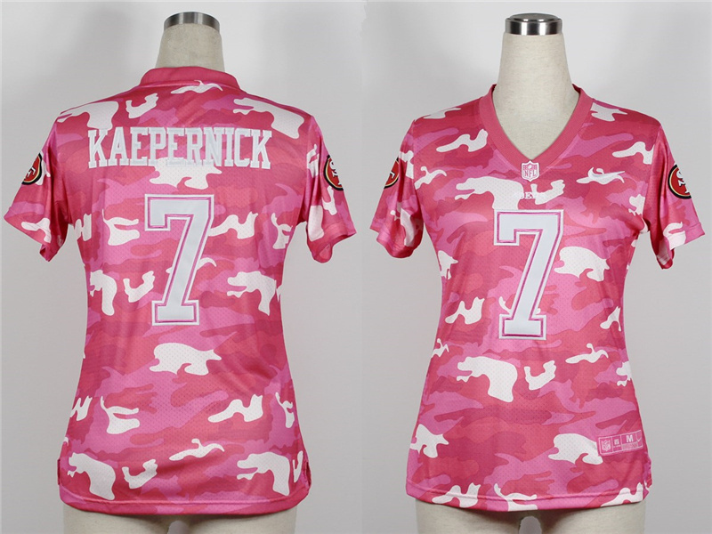 2013 Nike 49ers 7 Kaepernick Pink Camo Fashion Women Jerseys