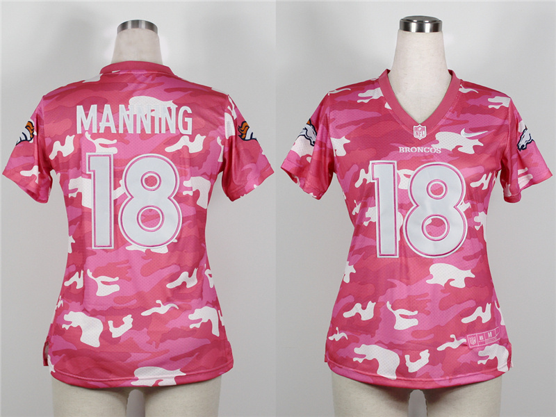 2013 Nike Broncos 18 Manning Pink Camo Fashion Women Jerseys