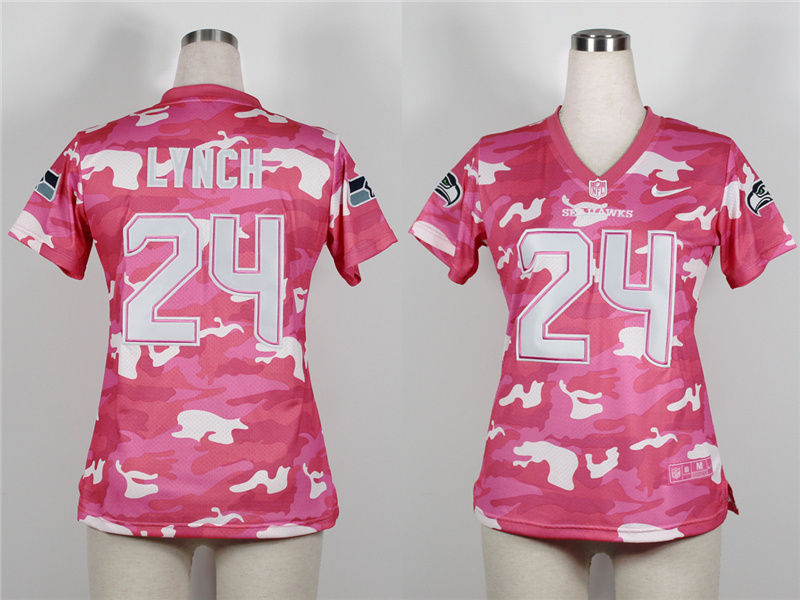 2013 Nike Seahawks 24 Lynch Pink Camo Fashion Women Jerseys