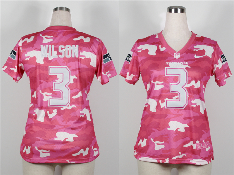 2013 Nike Seahawks 3 Wilson Pink Camo Fashion Women Jerseys