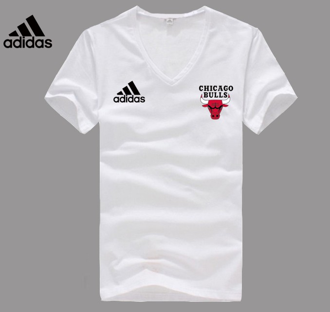 Adidas Chicago Bulls white V-neck T-shirt
