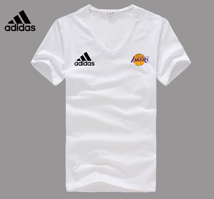 Adidas Los Angeles Lakers white V-neck T-shirt