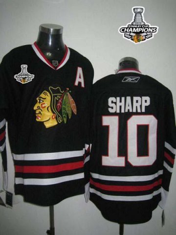 Blackhawks 10 Patrick Sharp Black 2013 Stanley Cup Champions Jerseys
