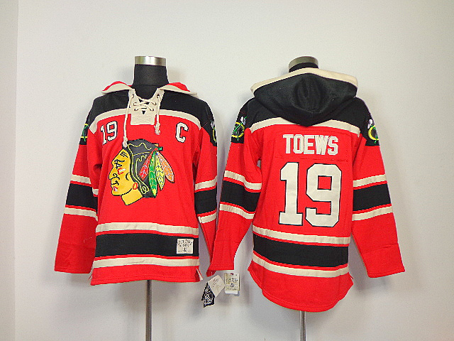 Blackhawks 19 Toews Red Old Time Hooded Jerseys