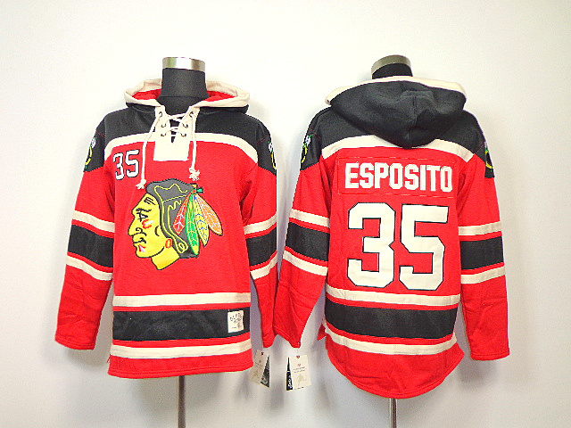 Blackhawks 35 Esposito Red Old Time Hooded Jerseys