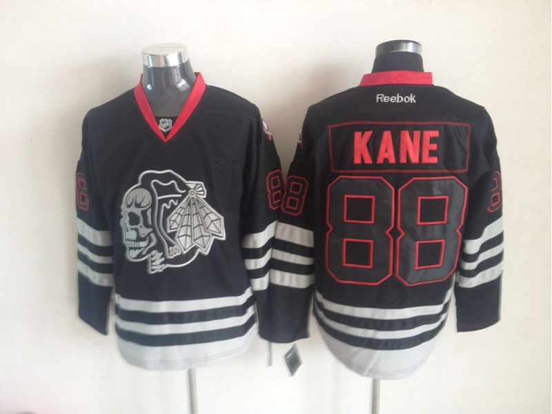 Blackhawks 88 Kane Black Skulls Jerseys