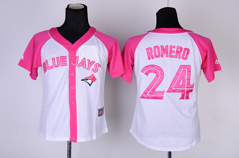 Blue Jays 24 Romero Women's Pink Splash Fashion Jersey