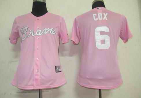 Braves 6 Cox pink women Jersey