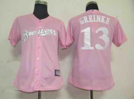 Brewers 13 Greinke pink women Jersey