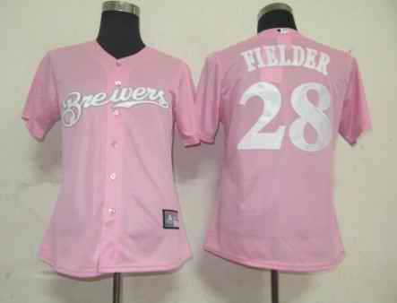 Brewers 28 Prince Fielder pink women Jersey
