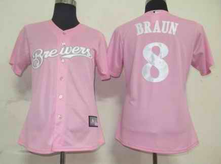 Brewers 8 Ryan Braun pink women Jersey