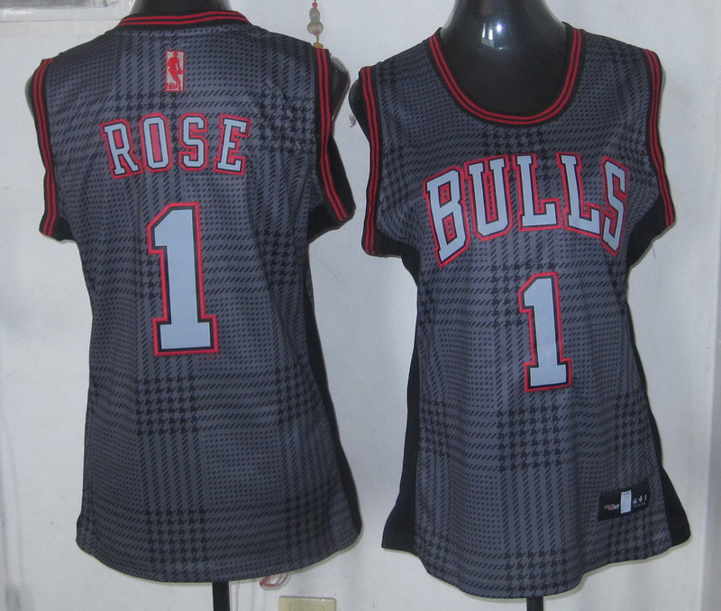 Bulls 1 Rose Grey Grid Women Jersey