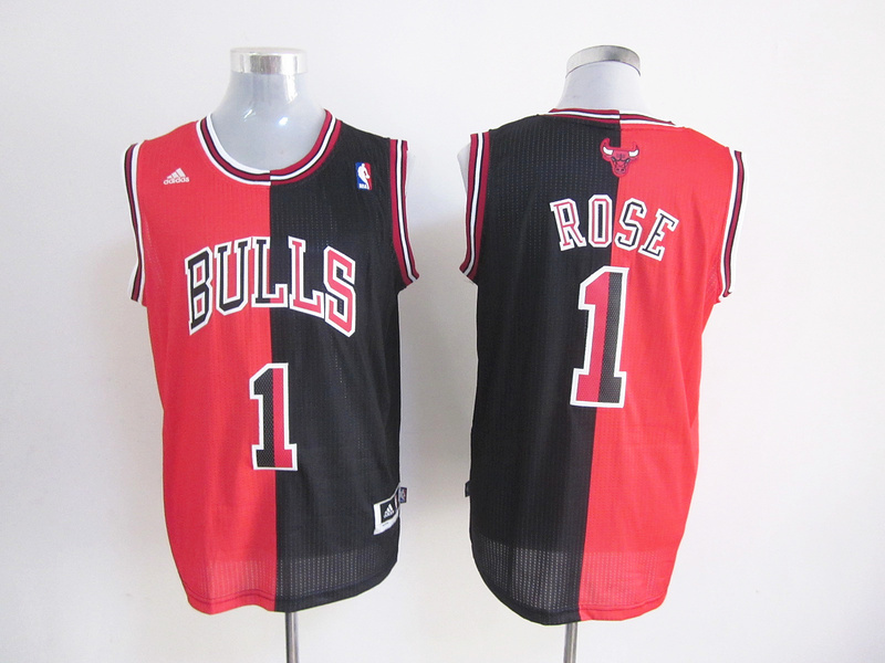 Bulls 1 Rose Red&Black Split Jerseys