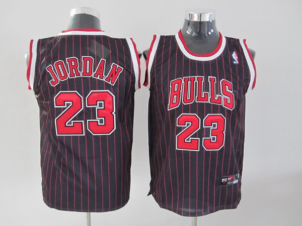 Chicago Bulls 23 Jordan Black With Red Pinstripe Youth Jersey