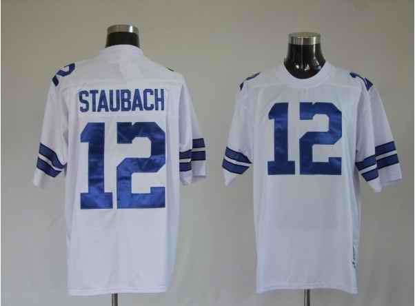 Cowboys 12 R Staubach White Throwback Jerseys