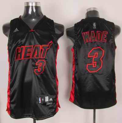 Heat 3 Wade Black Red Number Jerseys