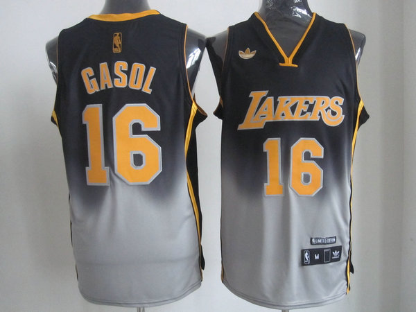 Lakers 16 Gasol Black&Grey Jerseys