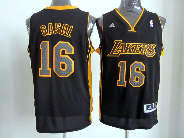 Lakers 16 Gasol Black&Yellow Jerseys