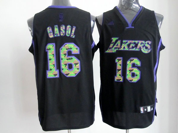 Lakers 16 Gasol Black Camo number Jerseys